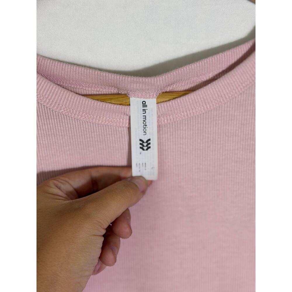 All In Motion Pink Ribbed Cropped Active Tee Women’s Short Sleeve Workout Top - Picture 2 of 5
